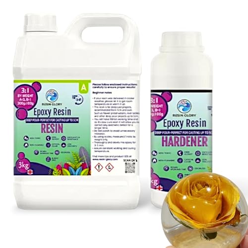 Resin Glory Deep Pour Epoxidharz-Set, Verhältnis 3:1, 4 kg, kristallklares Epoxidharz für Kunst, Handwerk, Tischholz, vergilbt nicht und selbstnivellierend von RESIN GLORY