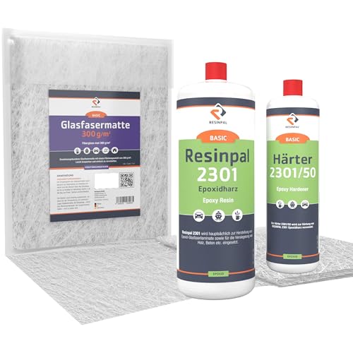 1,5 kg Epoxidharz mit Härter & 1 m² Glasfasermatte 300 g/m² | Resinpal 2301 | Epoxy & Gewebe Set | Zum Laminieren & Gießen | Kunstharz Made in Germany | Direkt vom Hersteller | Für Anfänger & Profis von RESINPAL