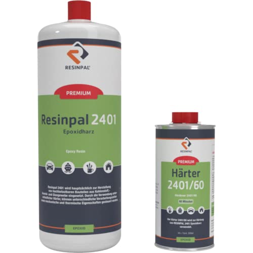 Epoxidharz Resinpal 2401 mit Härter | 1,25 kg Epoxy Set | Hochtemperaturbeständig & mechanisch hoch belastbar | Zum Laminieren | Kunstharz Made in Germany | Komplett für Anfänger & Profis | von RESINPAL