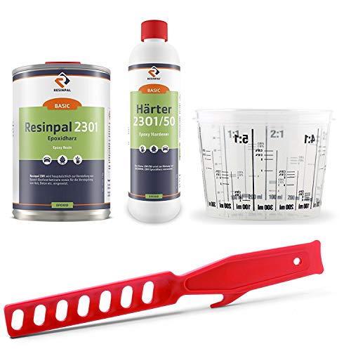 Epoxidharz-Set: 1 kg Epoxidharz Resinpal 2301 + 0,5 kg Härter + Mischbecher + Rührstab von RESINPAL