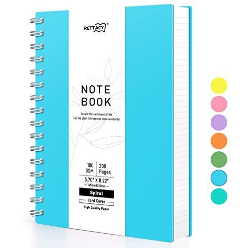 RETTACY B5 Notizblock, Notizbuch, Spiralgebundene Notizbücher, 300 Blatt/150 Seiten Zum Schreiben, 100 G/m² College-liniertes Papier, PVC-Hardcover, 19 X 25 Cm – Blau von RETTACY