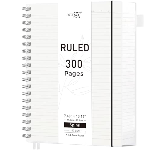 RETTACY B5 Notizblock, Notizbuch, Spiralgebundene Notizbücher, 300 Blatt/150 Seiten Zum Schreiben, 100 G/m² College-liniertes Papier, PVC-Hardcover, 19 X 25 Cm – Transparent von RETTACY