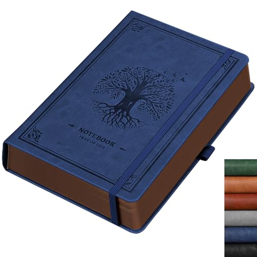 RETTACY Dickes A5 Notizbuch Liniert, Hardcover Leder Notizblock mit 320 nummerierten Seiten zum Schreiben, 100gsm Papier, für Frauen Männer Arbeit Büro Schule, 14.5 x 21cm-Blau von RETTACY