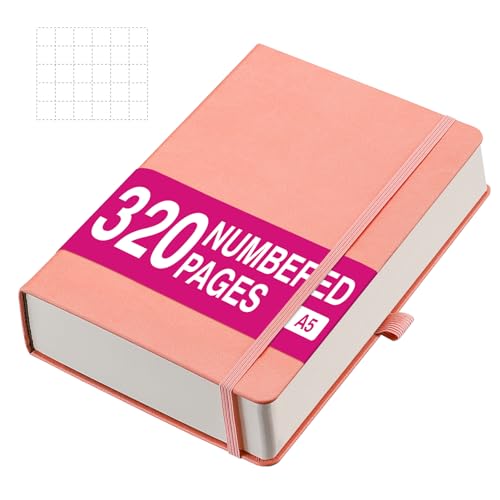 RETTACY Notizbuch Kariert A5, Dickes Notizbücher, 320 Seiten quadratisches Notizbüch, 100gsm kariertes Papier, Innentasche, für Büro Schule Arbeit Frauen Männer 14.5 x 21cm -Rosa von RETTACY