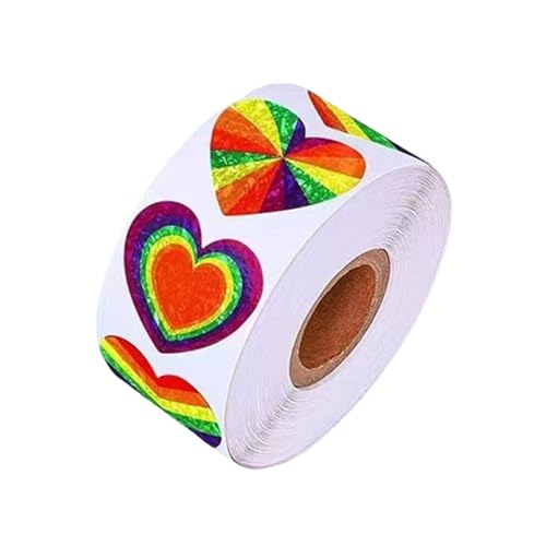 500 Stück Regenbogen-Herz-Aufkleber, 2,5 cm, 3,8 cm, selbstklebende Verpackungsetiketten für Umschläge, Kartons, Verpackungen, Dekoration von RETUOLWAG