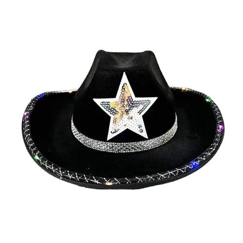 RETUOLWAG Cowgirl-Hut mit Schmucksteinen, schwer, beleuchtet, Panama-Hut, Überraschung, Mädchen, Jungen, Brauthut für Karneval, Musikfestival RETUOLWAG Cowgirl-Hut mit Schmucksteinen, schwer, beleuchtet, Panama-Hut, Überraschung, Mädchen, Jungen, Brauthut für Karneval, Musikfestival von RETUOLWAG