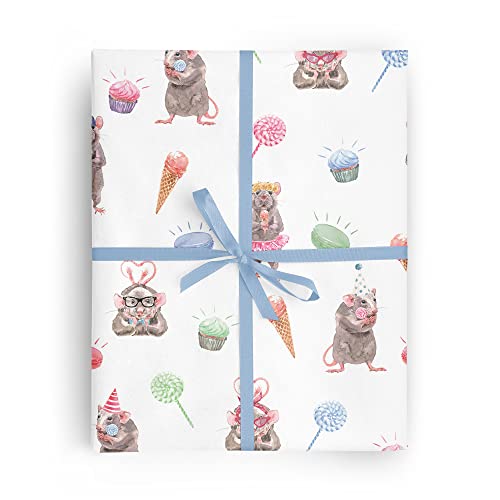 Wrap and Revel Geschenkpapier für süße Ratten, 68,6 x 99,1 cm, mit festlichen Mäusen oder Ratten von REVEL & Co