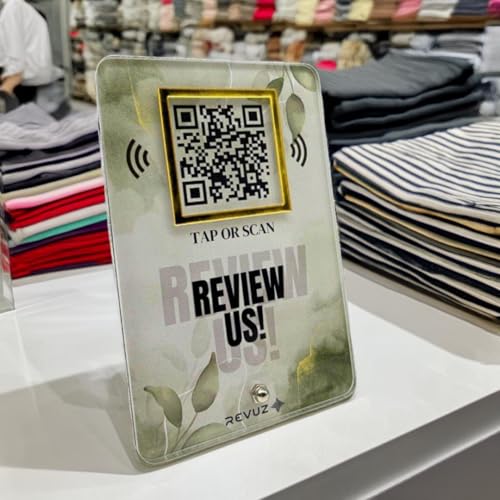 REVUZ Luxe Online Review Stand | Premium Acryl Ständer für einfache Online-Überprüfung | NFC Tap/QR Code Scan (M5) von REVUZ