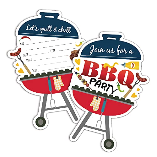 REWIDPARTY Einladungskarten für Grillparty, mit Umschlägen, 15 Stück, geformte Einladungskarten für Sommer, Picknick, Partyzubehör, Geburtstagsparty, Babyparty, Feier, Jugendliche, Erwachsene von REWIDPARTY