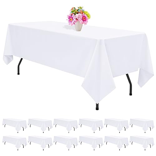 REWOMC 12 Stück Tischdecke 152,4 x 273,9 cm – weiße Polyester-Tischdecke für rechteckige Tische, Premium-Tischdecke für Hochzeit, Party, Bankett, Restaurant von REWOMC