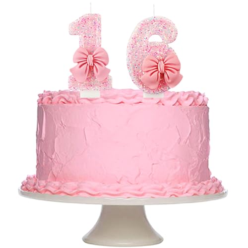 16. Geburtstagskerzen Zahlen Mädchen,Rosa Big Bogen Zahlen Kerze,Geburtstagskerzen mit Pailletten Glitzer,Geburtstag Kerzen Kuchen Topper ür Mädchen Geburtstagsparty und Jahrestag Feier Supplies (16) von REYOK