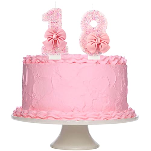 18. Geburtstagskerzen Zahlen Mädchen,Rosa Big Bogen Zahlen Kerze,Geburtstagskerzen mit Pailletten Glitzer,Geburtstag Kerzen Kuchen Topper ür Mädchen Geburtstagsparty und Jahrestag Feier Supplies (18) von REYOK