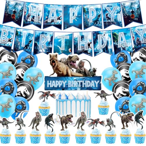 46 Stück Dinosaurier Welt Geburtstag Party Dekoration Ballon Set Kinder Party Supplies Happy Birthday Banner Party Ballons Kinder Geburtstag Kuchen Toppers Dekorationen Party Supplies von REYOK