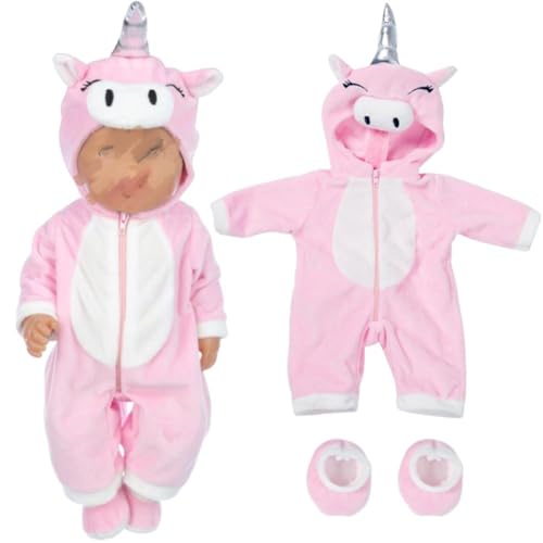 Rosa Baby puppenkleidung, Puppen-Kleidung mit Ohren, Puppenkleidung Outfits Latzhose für 13-18 Zoll Baby-Puppen, Junge und Mädchen Geburtstagsgeschenk (Ausgenommen Puppen) von REYOK