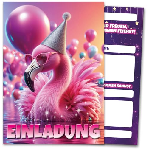 RFBEUTEL 12 Stück Flamingo Einladungskarten Kindergeburtstag Mädchen Lässige Poolparty Einladung Geburtstag Einladungen von RFBEUTEL