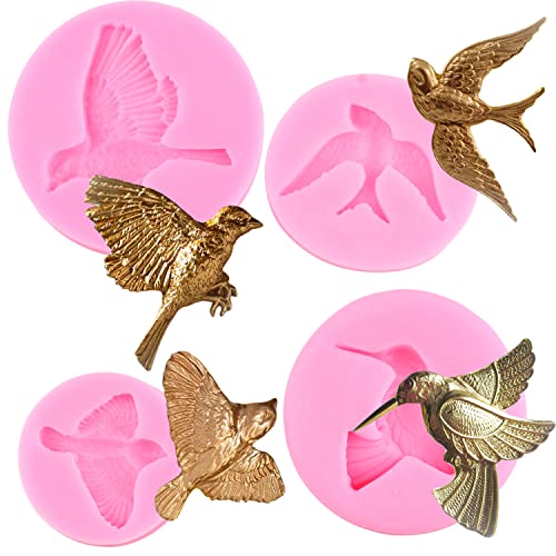 RFGHAC 3D Vogel Kuchen Fondant Formen Vogel Silikonform für Kuchen Dekorieren Cupcake Topper Schokolade Süßigkeiten Harz Ton Gummi Paste 4 Stück von RFGHAC