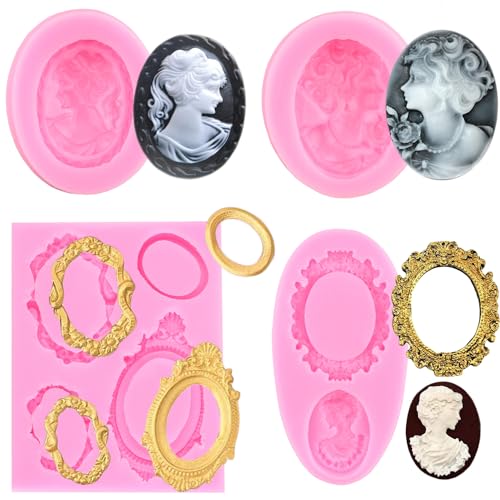 RFGHAC Cameo Bilderrahmen Silikonform Lady Avatar Fotorahmen Fondant Formen Vintage Rahmen Formen für Kuchen Dekorieren Cupcake Topper Candy Chocolate Gum Paste Polymer Clay 4 Stück von RFGHAC