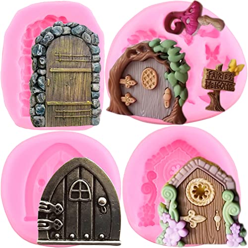 RFGHAC Enchanted Vintage Fairy Garden Fairy Gnome Home Door Silicone Fondant Mould for Cake Decorating Cupcake Topper Chocolate Candy Clay Gum Paste Set of 4 von RFGHAC