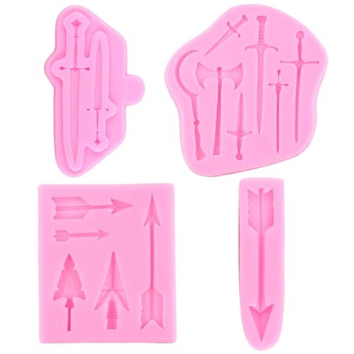 RFGHAC Kuchen Dekorieren Cupcake Toppers Candy Rubber Paste Polymer Clay Satz von 4 Schwerter Tomahawks gefiederten Pfeile Pfeil Formen Silikon Süßigkeiten Formen von RFGHAC