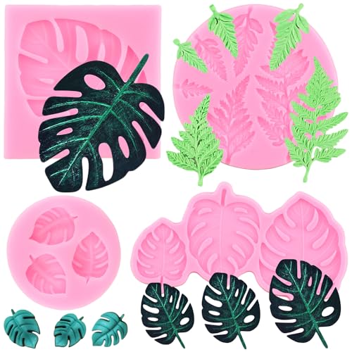 RFGHAC Tropische Blatt Silikonformen Farn Monstera Blätter Fondant Form für Cupcake Topper Kuchen Dekorieren Süßigkeiten Schokolade Gummipaste Polymer Clay 4 Stück von RFGHAC