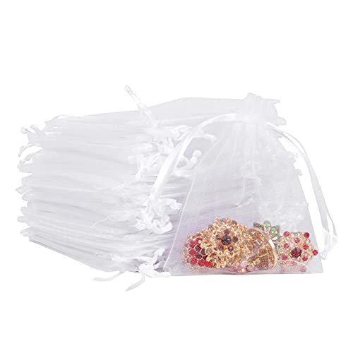 50 Stück Organzasäckchen, RFWIN 7 x 9 cm Weiß Organzabeutel, Geschenkbeutel Organza, Schmuckbeutel, Hochzeit Säckchen Lavendelsäckchen für Weihnachten, Party, Geburtstag, Muschel, Netzbeutel von RFWIN