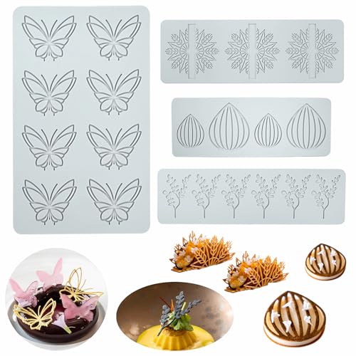 4 Stück Spitze Silikonform, Silikon Backform Kuchen Deko Form DIY Silikon-Fondant-Spitzenmatte Silikonformen Verdicken Spitze Matte Spitzenform für Backen Torten Kuchendekoration von RFYTDCF