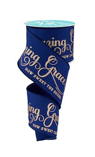 Amazing Grace Band aus 100 % Polyester, marineblau/goldfarben, 6,3 cm x 9,1 m, ideal für Hochzeiten und Beerdigungen von RG Ribbon