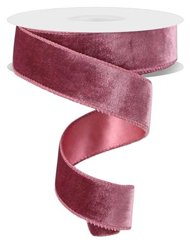 Doppelseitiges Samtband aus Samt und Satin, doppelseitig, mit Draht, für Weihnachten und den täglichen Gebrauch, Kränze, Schleifen und Dekorationen, (Dusty Rose Pink, 3,8 cm x 9,1 m) von RG Ribbon