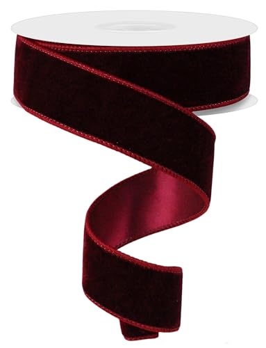 Doppelseitiges Samtband aus Samt und Satin, doppelseitig, mit Draht, für Weihnachten und den täglichen Gebrauch, Kränze, Schleifen und Dekorationen, Burgunderrot, 3,8 cm x 9,1 m von RG Ribbon