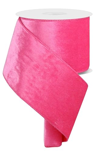 Doppelseitiges Samtband aus Samt und Satin, doppelseitig, mit Draht, für Weihnachten und den täglichen Gebrauch, Kränze, Schleifen und Dekorationen, Hot Pink, 10,2 cm x 9,1 m von RG Ribbon