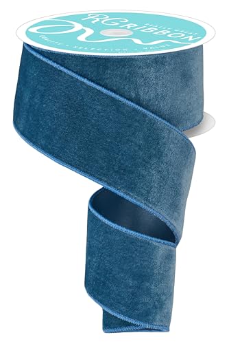 Doppelseitiges Samtband aus Samt und Satin, doppelseitig, mit Draht, für Weihnachten und den täglichen Gebrauch, Kränze, Schleifen und Dekorationen, Rauchblau, 6,3 cm x 9,1 m von RG Ribbon