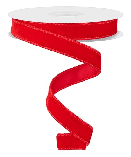 Doppelseitiges Samtband aus Samt und Satin, doppelseitig, mit Draht, für Weihnachten und den täglichen Gebrauch, Kränze, Schleifen und Dekorationen, Rot, 2,2 cm x 9,1 m von RG Ribbon