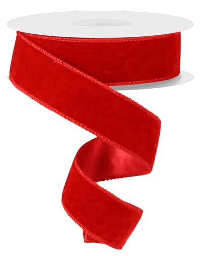 Doppelseitiges Samtband aus Samt und Satin, doppelseitig, mit Draht, für Weihnachten und den täglichen Gebrauch, Kränze, Schleifen und Dekorationen, Rot, 3,8 cm x 9,1 m von RG Ribbon