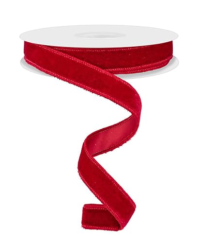 Doppelseitiges Samtband aus Samt und Satin, doppelseitig, mit Draht, für Weihnachten und den täglichen Gebrauch, Kränze, Schleifen und Dekorationen (Cranberry-Rot, 2,2 cm x 9,1 m) von RG Ribbon