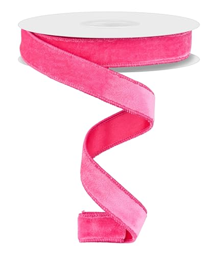 Doppelseitiges Samtband aus Samt und Satin, doppelseitig, mit Draht, für Weihnachten und den täglichen Gebrauch, Kränze, Schleifen und Dekorationen (Hot Pink, 2,2 cm x 9,1 m) von RG Ribbon