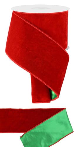 Doppelseitiges Samtband aus Samt und Satin, doppelseitig, mit Draht, für Weihnachten und den täglichen Gebrauch, Kränze, Schleifen und Dekorationen (Rot, Grün, 10,2 cm x 9,1 m) von RG Ribbon