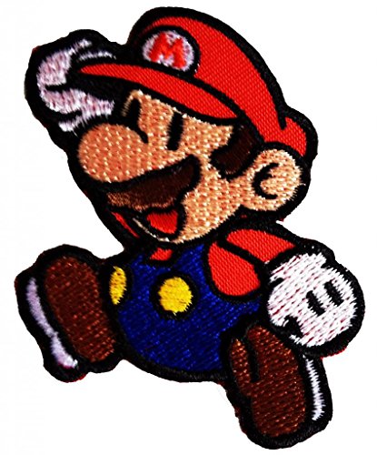 Super Mario Springen Fliegen Mario Bros Mario Kart Mario Videospiel-Figur Comic Kinder SuperMario Patch ‘’6,5 x 7,5 cm‘’ - Aufnäher Aufbügler Applikation Applique Bügelbilder Flicken Embroidered Iron on Patches von RG20