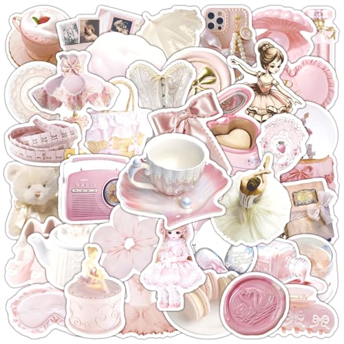 RGBEE Kawaii Rosa Aufkleber 50 Stücke, Aesthetic Anime Sticker Set Wasserfeste Klein Sticker für Laptop Handys Kindle Scrapbook Koffer Helm Motorrad Skateboard Auto Fahrrad Stickerbomb von RGBEE