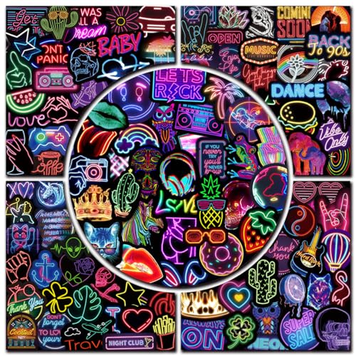 RGBEE Neon Sticker Set 300 Stücke, Wasserfeste Graffiti Aufkleber für Laptop Scrapbook Journal Koffer Helm Motorrad Skateboard Auto Fahrrad Computer, Lustig Trippy Sticker für Teenager und Erwachsene von RGBEE