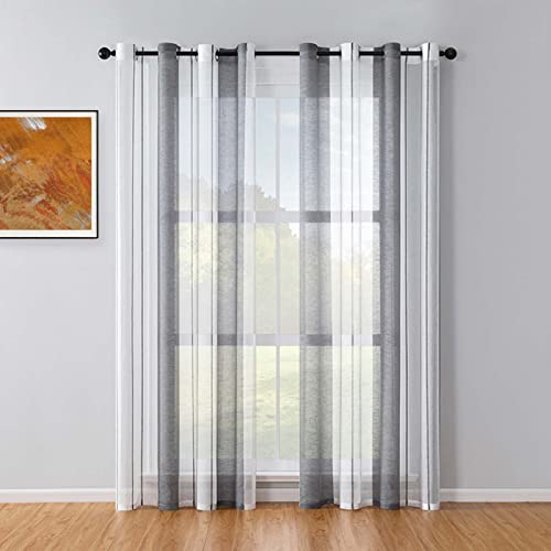 RGRE 2er Set Voile Gardinen 100x270cm, Transparent Streifen Vorhänge, Transparente Gardinen Mit Ösen, Voile Vorhang, Tüllvorhänge Ösenschal Für Wohnzimmer Schlafzimmer Kinderzimmer von RGRE