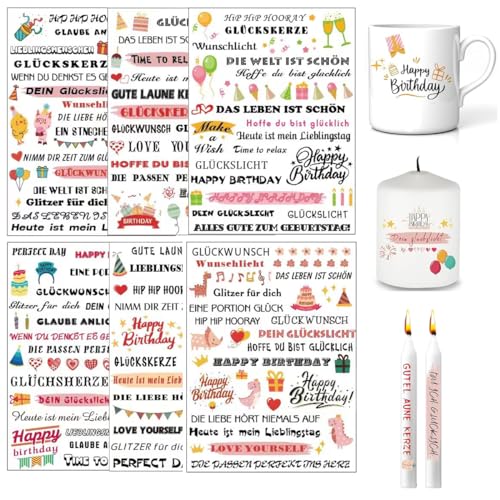 6 Stück Kerzentattoo Wassertransferdruck,Kerzensticker Kerzenfolie,Kerzentattoos Geburtstag,kerzenaufkleber sticker für Kerze Tasse DIY Geschenk,Sprüche,Lieblingsmensch,Geburtstag (BD243601) von RHHGOPM