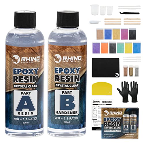 Epoxidharz Set RHINO Smart Solutions für Anfänger Resin Gießharz Starterset + Härter (1:1) Glasklar Schnellhärtend mit Zubehör, Pigmenten | Holz Kunsthandwerk, Schmuck, Heimwerken, Beschichten von RHINO Smart Solutions