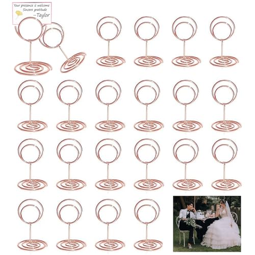 RHQFDM 20 Stück Hochzeit Roségold Kartenhalter Mini-Tischnummernhalter Runder Roségold Namenskarten Halter Tischkartenhalter Metall Kleiner Tischkartenhalter Party Hochzeit Dekoration Tischkarten von RHQFDM