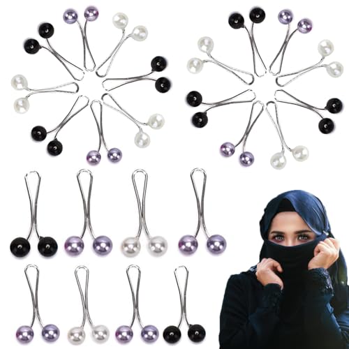 RHQFDM 24 Stücke Kopftuch Clip 3 Farben Muslim Hijab Pins Clips Perle Kopftuch Clip Frauen Muslim Brosche Clip Hijab Pins Pearl U Clips U-Form Schal Clip (Schwarz,Weiß,Lila) von RHQFDM