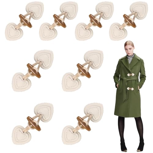 RHQFDM Leder Knebelverschlüsse 8 Paar Leder Knebelknopf Windbreaker Knebelknöpfe Beige Harz Knebelknöpfe Knebelknöpfe mit Verschluss Zum Verzieren von Pullovern,Jacken und Trenchcoats ﻿ von RHQFDM