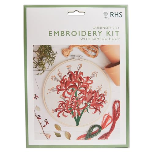 RHS The Royal Horticultural Society Stickrahmen-Dekorationsset, Guernsey-Lilie, 21 cm, Sticksets für Erwachsene und Kreuzstich-Sets für Erwachsene und Anfänger, Geschenkidee, mit Stickmuster von RHS