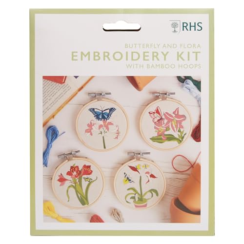 RHS The Royal Horticultural Society Stickrahmen-Dekorationsset, Schmetterlings- und Flora-Designs (4 Stück), Sticksets für Erwachsene & Erwachsene Anfänger, Geschenkidee, Stickmuster von RHS