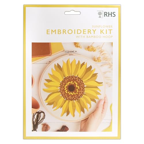 RHS The Royal Horticultural Society Stickrahmen-Dekorationsset, Sonnenblume, 20,3 cm, 21 cm, Sticksets für Erwachsene, Kreuzstich-Sets für Erwachsene, Anfänger, Geschenkidee, mit Stickmuster von RHS