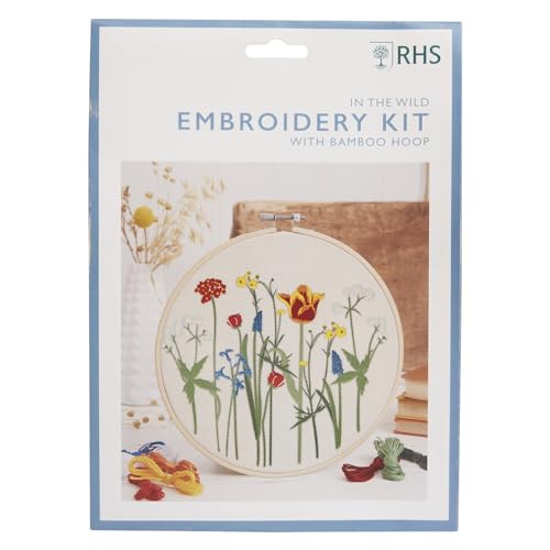 RHS The Royal Horticultural Society Stickrahmen-Dekorationsset, im wilden Design, 20,3 cm, Sticksets für Erwachsene & Kreuzstich-Sets für Erwachsene Anfänger, Geschenkidee, mit Stickmuster von RHS