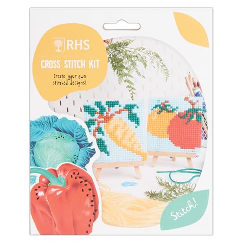 Royal Horticultural Society Mini-Kreuzstich-Set, für Kinder, Anfänger, Stickerei-Starter-Bastelarbeiten, Zubehör enthält Garn, Leinwand, Nadel, Fäden von RHS